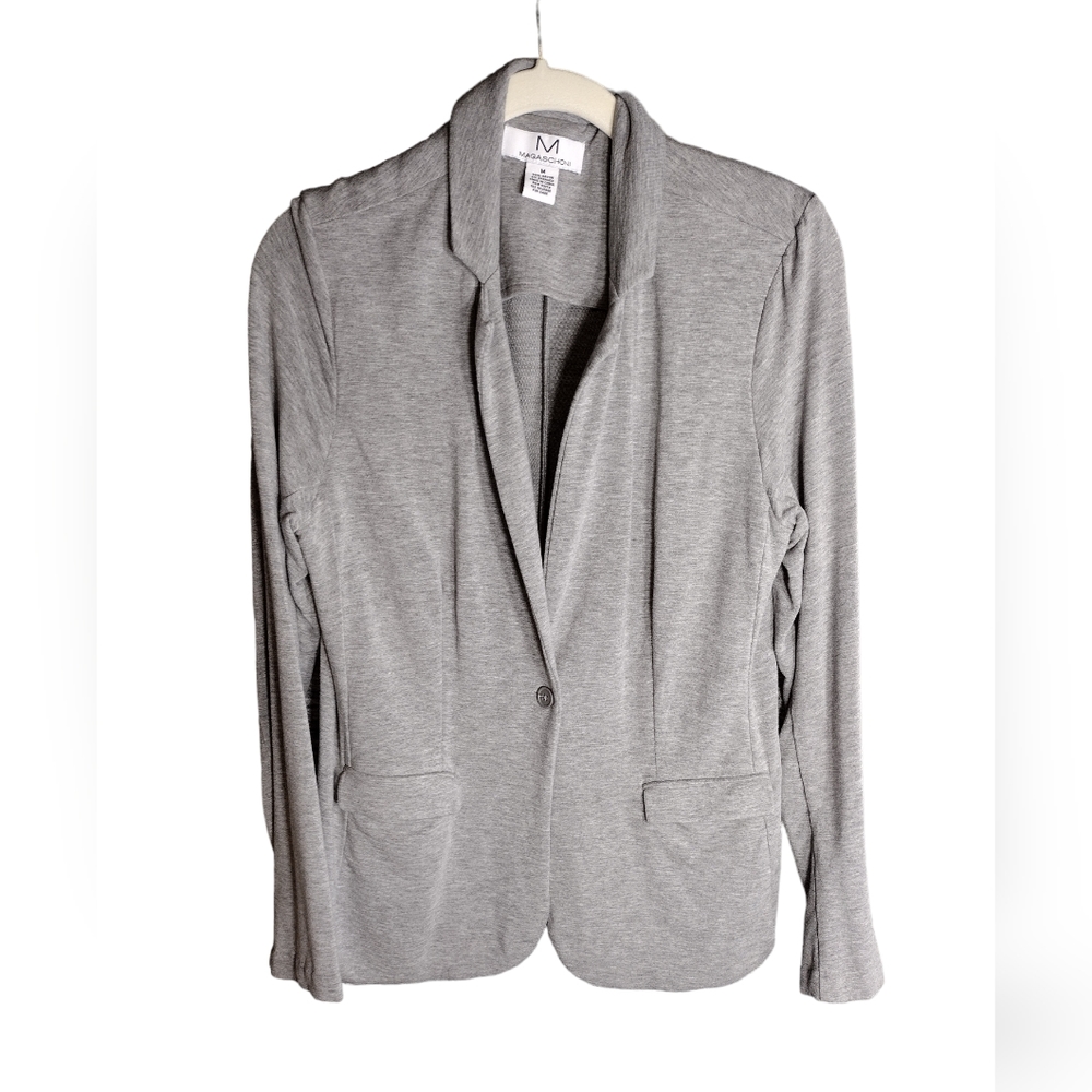 Magaschoni Notch Lapel Ponte Knit Blazer Jacket Womens Gray Size Medium